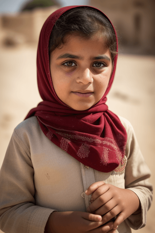 Portrait of Omar, a 7-year-old child from Gaza, Palestine