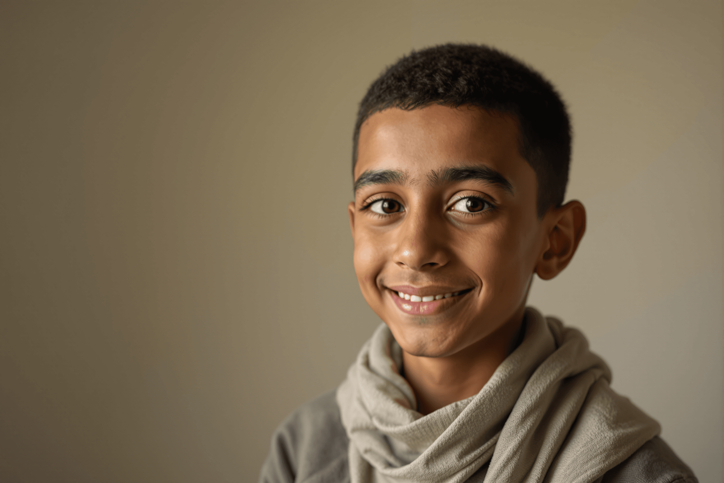 Portrait of Zain, a 11-year-old child from Gaza, Palestine